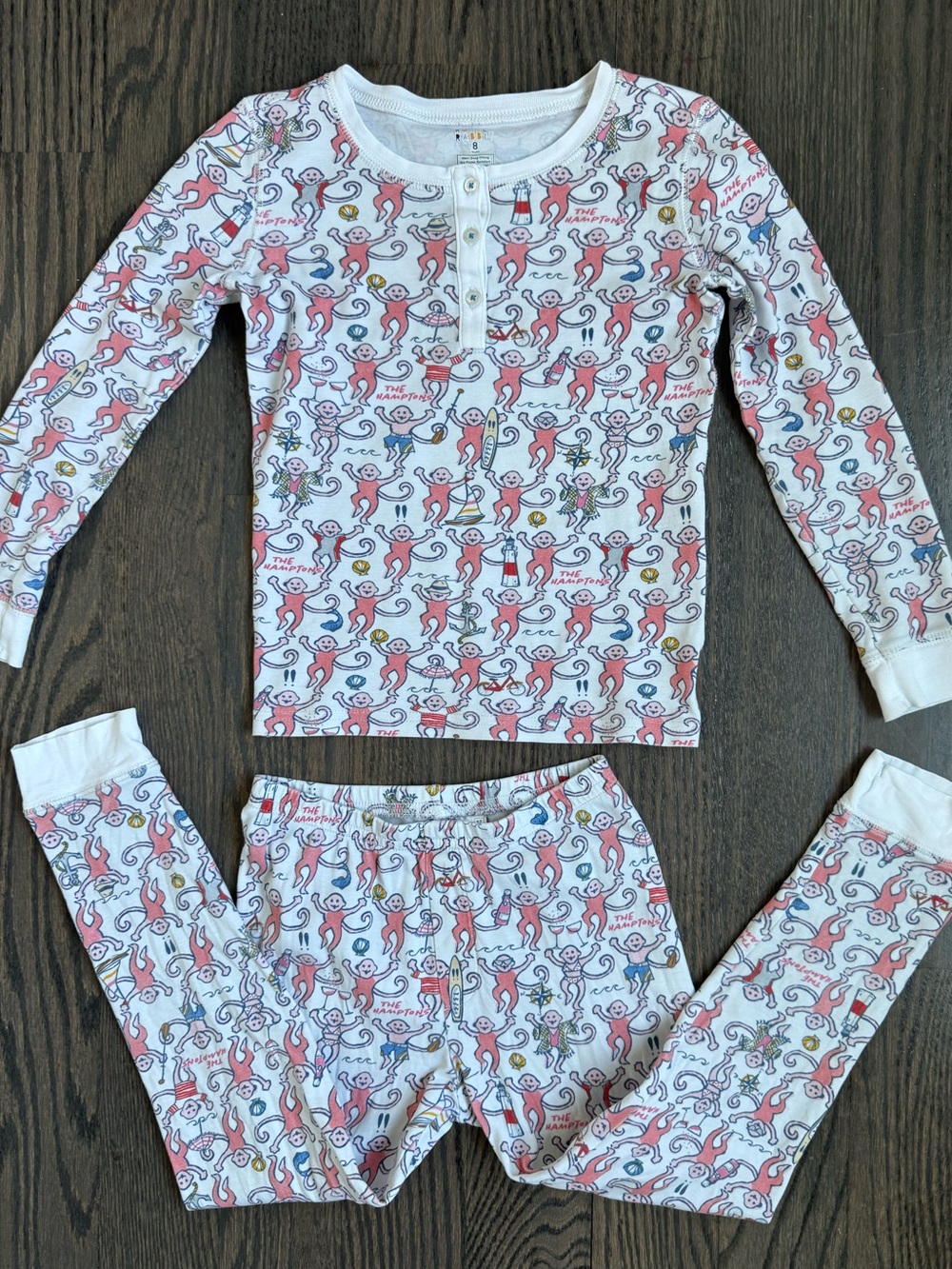 Roller Rabbit Girls Hampton Monkey Print Pajamas Size 8ay